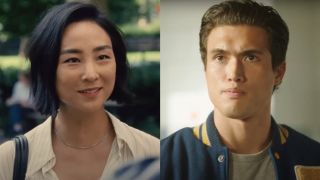Greta Lee in Past Lives/ Charles Melton in Riverdale (side by side)