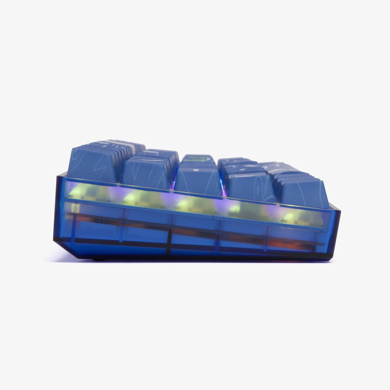 side view of basecamp keyboard with translucent plastic visible