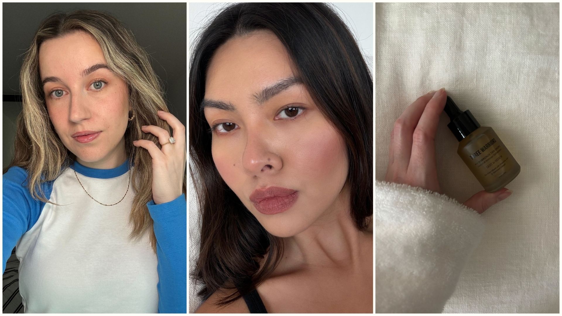 Deputy beauty editor Grace Lindsay tantouring and creator @mimixn with a sculpted makeup look