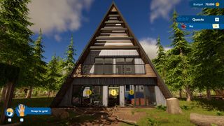 An external view of a large A-frame house in House Flipper 2.