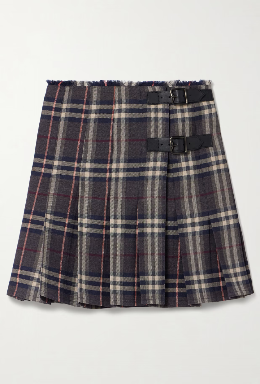 An image of a Burberry mini skirt,  a staple of preppy fashion. 