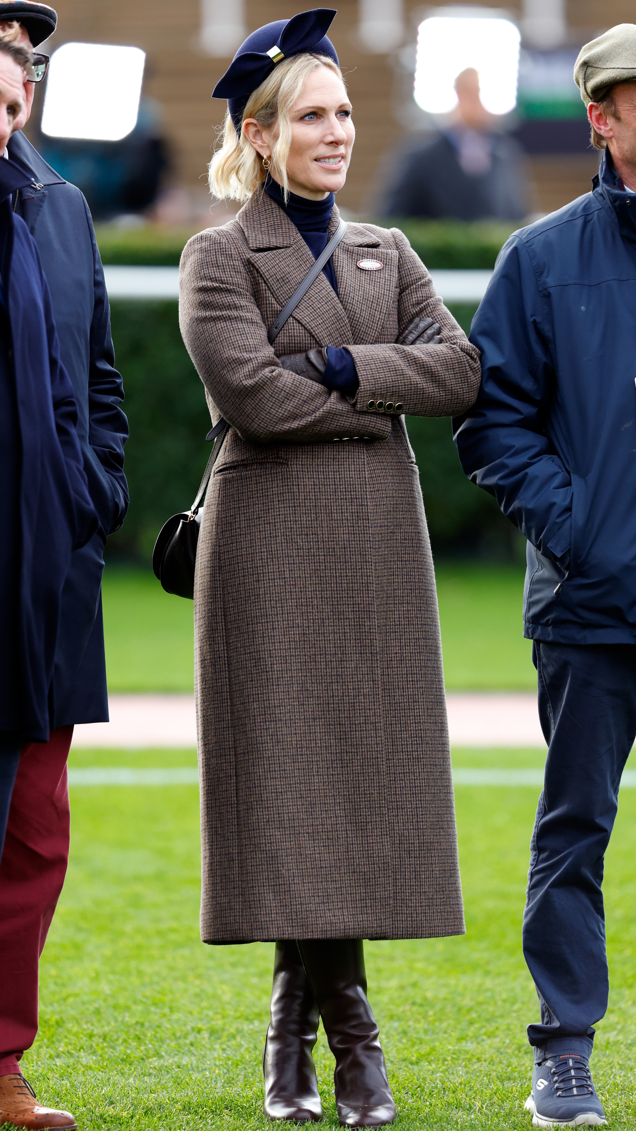 Zara Tindall watches the racing as she attends day 1 of The Christmas Meeting at Cheltenham Racecourse on December 12, 2025