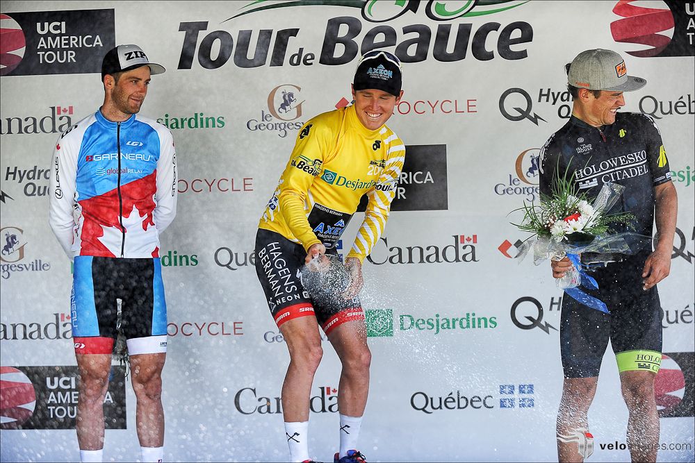 The final Tour de Beauce overall podium: Hugo Houle, Gregory Daniel and Robin Carpenter.