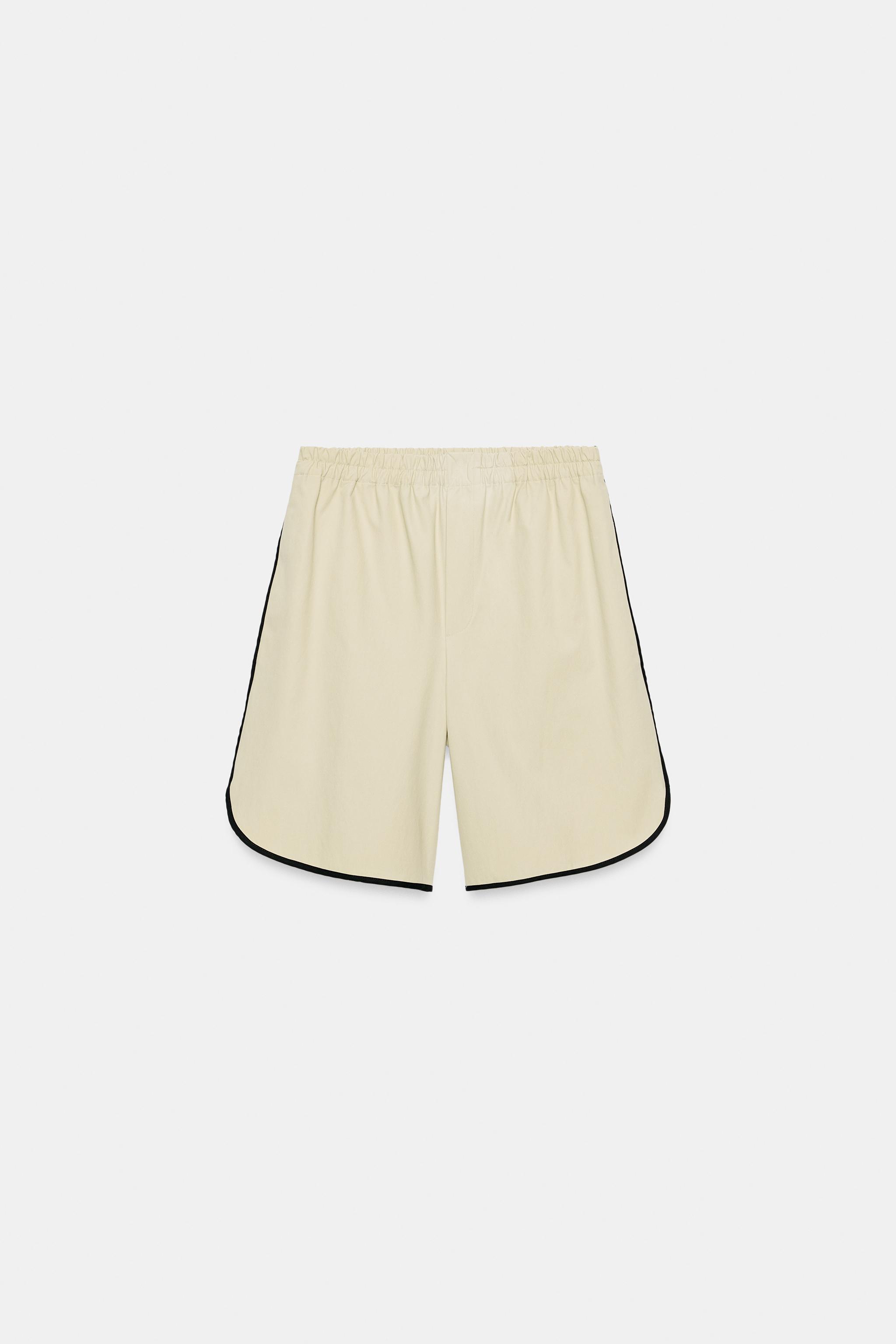 Zw Collection Contrast Binding Bermuda Shorts - Stone - Xs