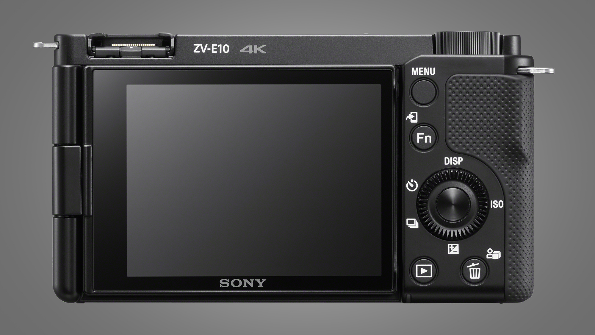 The rear screen and controls of the Sony ZV-E10 vlogging camera