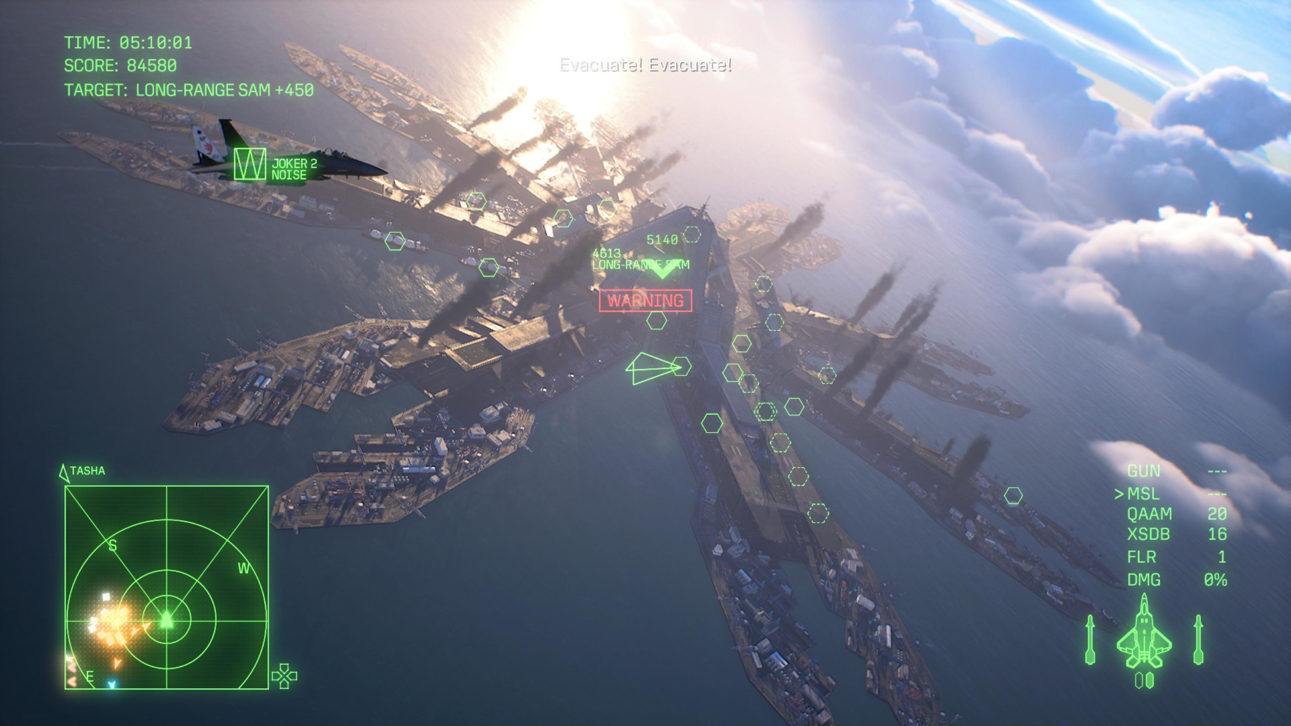 Screens from a video game featuring jet fighter planes