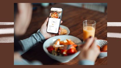 Woman looking at calorie counter on phone, working out why she's dieting but not losing weight