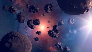 Artist's impression of asteroids in the asteroid belt.
