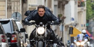 Ethan Hunt riding a motorcycle at top speed in Mission: Impossible - Fallout