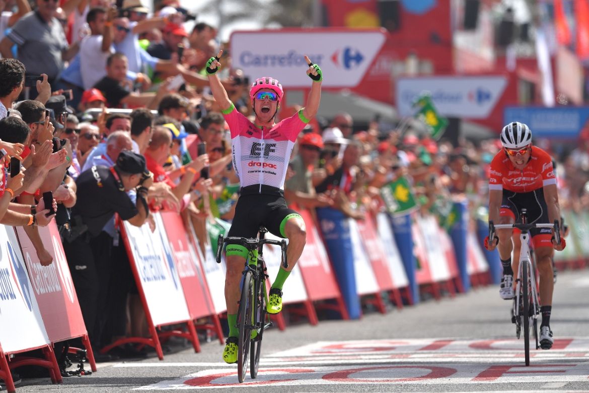 Simon Clarke raises his arms in celebration