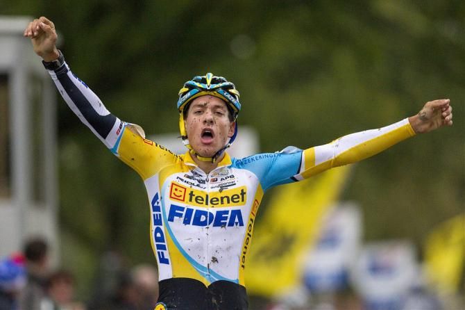 Tom Meeusen (Telenet-Fidea) celebrates victory at Koppenbergcross