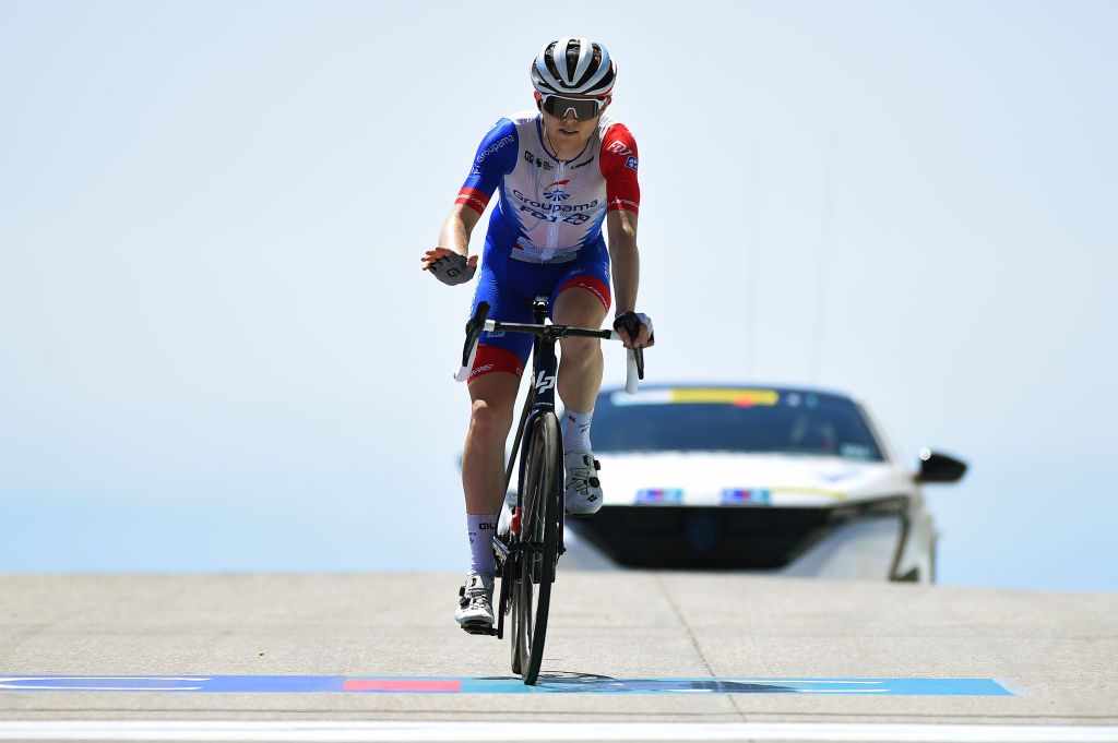 MONT VENTOUX FRANCE JUNE 14 Michael Storer of Australia and Team Groupama FDJ crosses the finish line during the 4th Mont Ventoux Denivele Challenge 2022 a 153km one day race from VaisonlaRomaine to Mont Ventoux 1893m MVDC on June 14 2022 in Mont Ventoux France Photo by Dario BelingheriGetty Images
