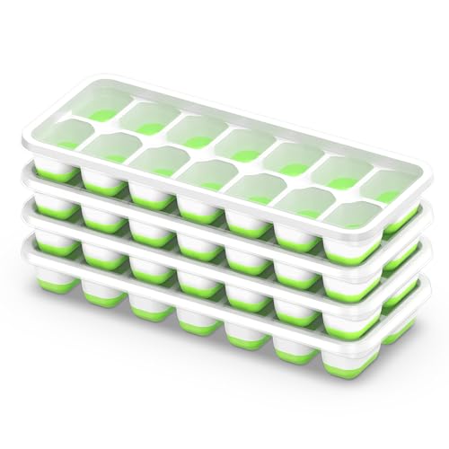 Chefaide Ice Cube Tray With Lid, 4 Packs 56 Cubes Durable Stackable Ice Cube Trays for Freezer With Removable Lids, Easy-Release Plastic &amp;amp; Silicone Ice Tray for Cocktail, Coffee