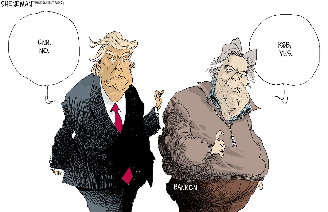 Political Cartoon U.S. Donald Trump Steve Bannon CNN KGB Russia