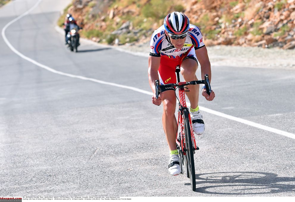 Gatis Smukulis (Team Katusha) on the attack in Oman
