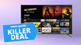 Pioneer 50" 4K Fire TV on a purple background with the Tom's Guide killer deals tag overlaid