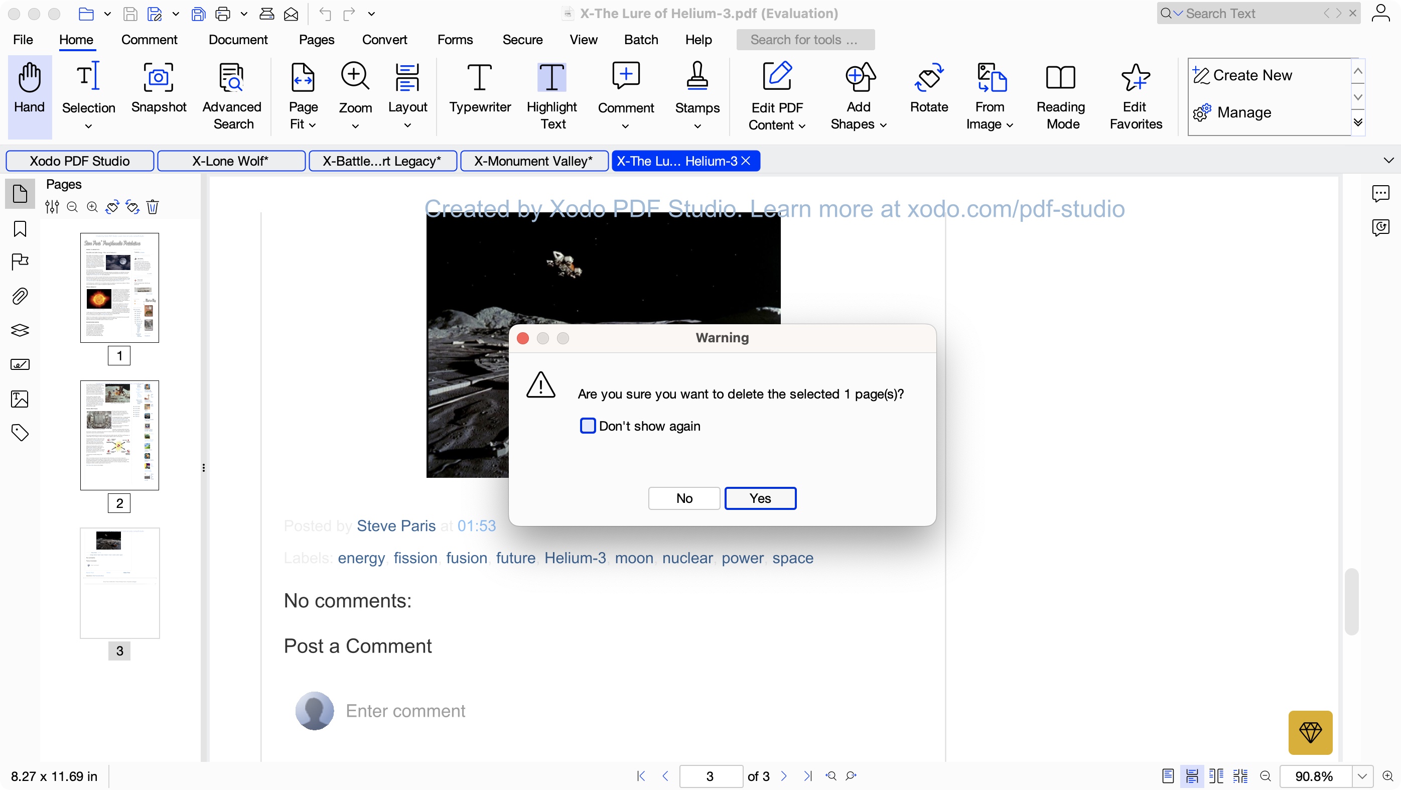 Editor de PDF de escritorio Xodo durante nuestra revisión