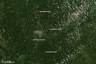 An image of Alabama from space shows tornado tracks from April 27, 2011.