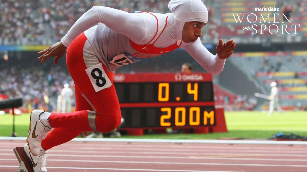 BEIJING - AUGUST 19: Roqaya Al-Gassra of Bahrain competes in the Women&#039;s 200m Heats held at the National Stadium on Day 11 of the Beijing 2008 Olympic Games on August 19, 2008 in Beijing, China. (Photo by Alexander Hassenstein/Bongarts/Getty Images)