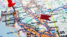 A map of the US West Coast with San Francisco and Silicon Valley pinned