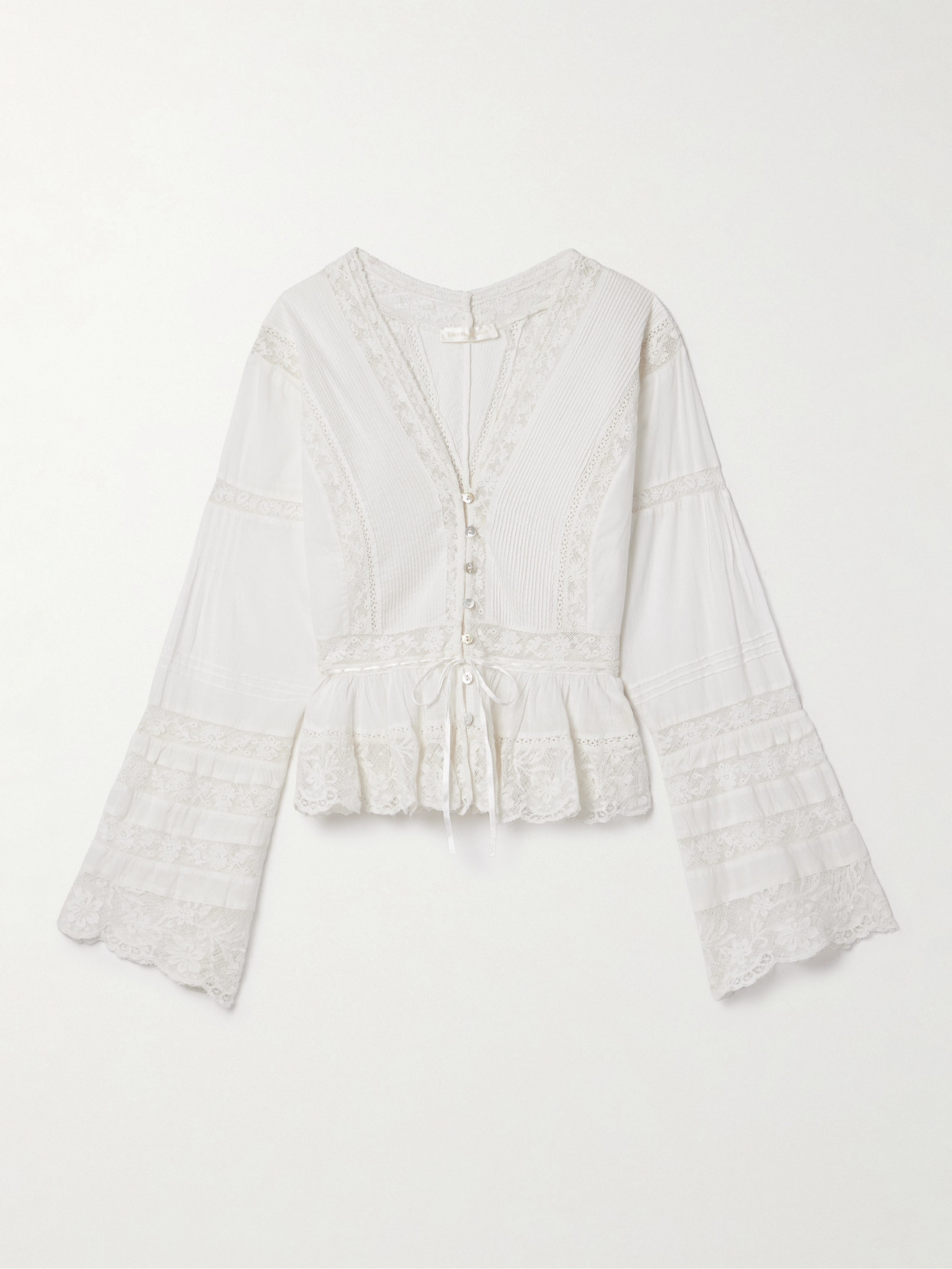 Mindy Lace-Trimmed Pintucked Cotton-Voile Blouse