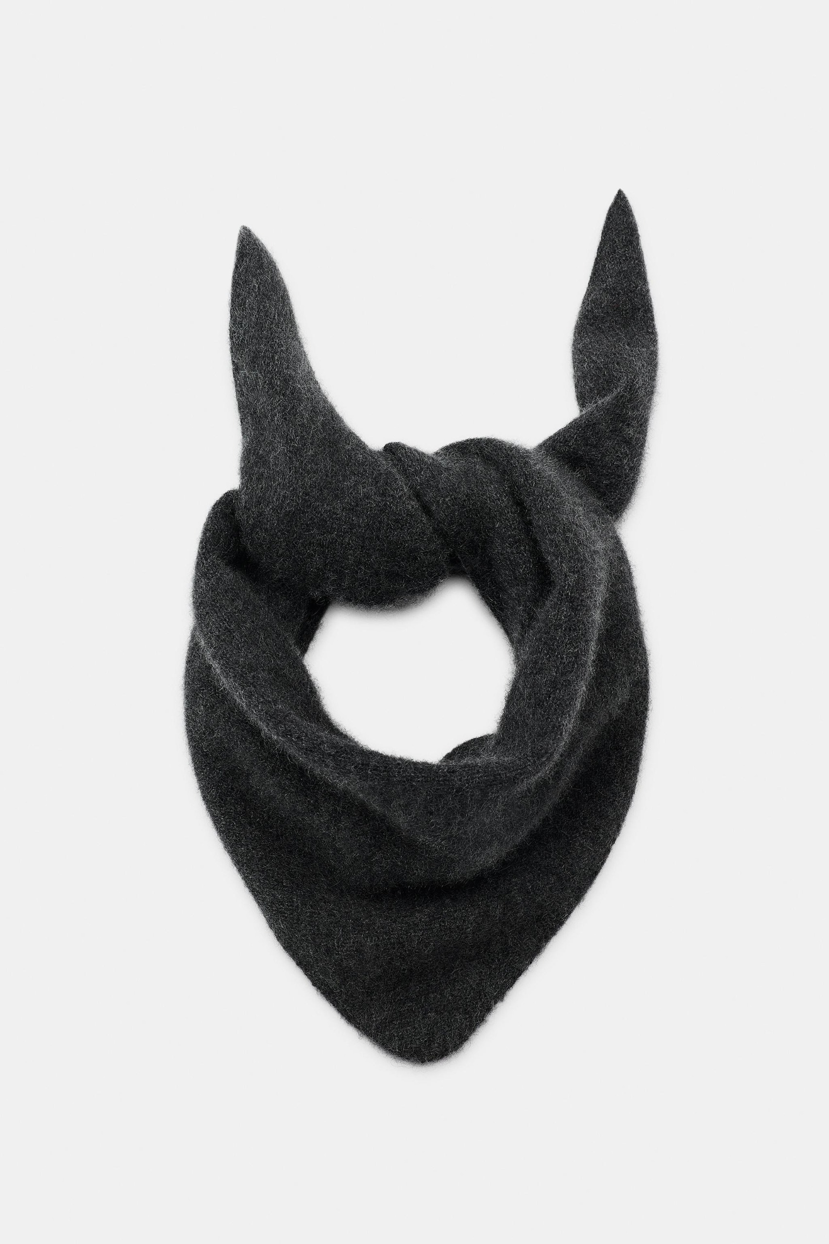 ZARA, Plain 100% Cashmere Bandana - Anthracite Grey - M