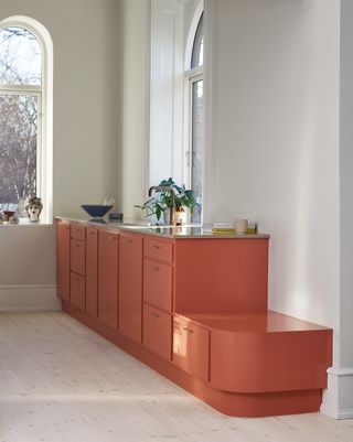 kitchen color schemes terracotta cabinets and white walls