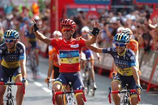 Alberto Contador (Saxo Bank) crosses the line in Madrid to win the 2012 Vuelta