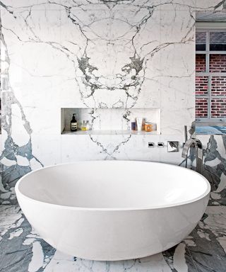 marble bathroom and wall storage