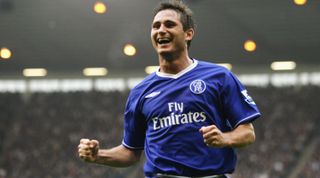 BIRMINGHAM, ENGLAND - OCTOBER 30: Frank Lampard of Chelsea celebrates during the Barclays Premiership match between West Bromwich Albion and Chelsea at the Hawthorns on October 30, 2004 in Birmingham, England. (Photo by Shaun Botterill/Getty Images)