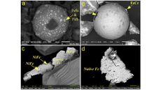 A four-paneled image with microscope images of metallic dust