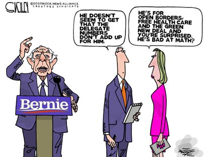 Political Cartoon U.S. Sanders losing delegates bad health care green new deal open boarders