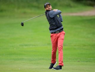 KIRKBY IN ASHFIELD, ENGLAND - JUNE 29: Peter Odemwingie of Nigeria plays his tee shot on the par 4, fourth hole during the Clutch Pro Tour Major at Hollinwell Golf Club on June 29, 2020 in Kirkby in Ashfield, England. (Photo by David Cannon/Getty Images)