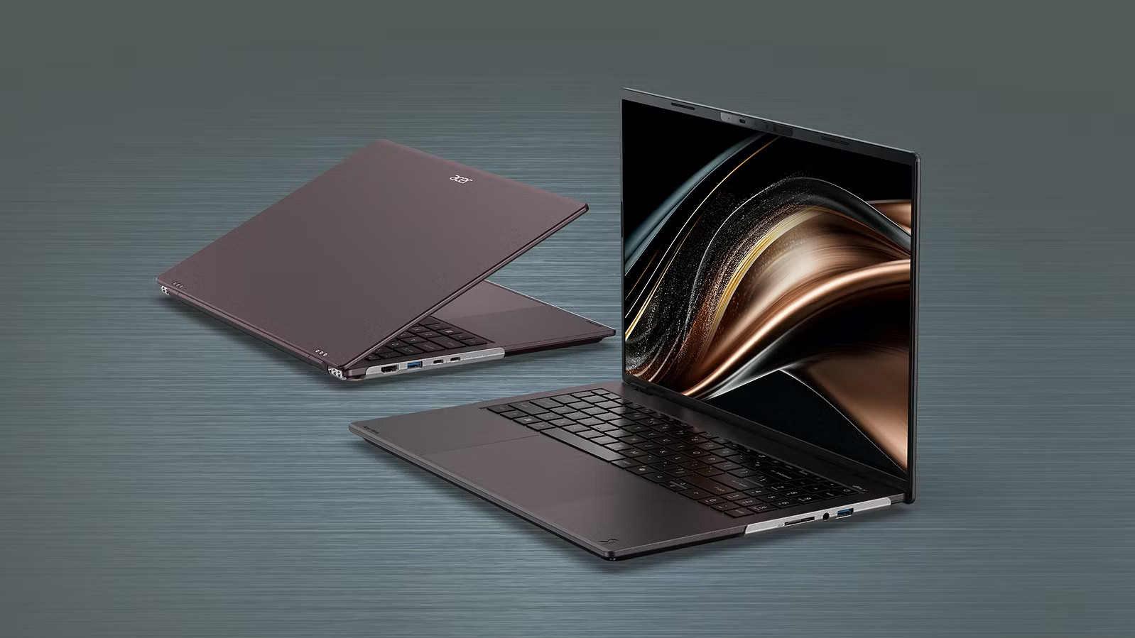 Acer Vero 16 shown at an angle, from the front and rear