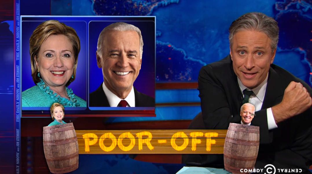 Jon Stewart is bemused by the great Hillary Clinton&amp;amp;ndash;Joe Biden &amp;#039;poor-off&amp;#039;