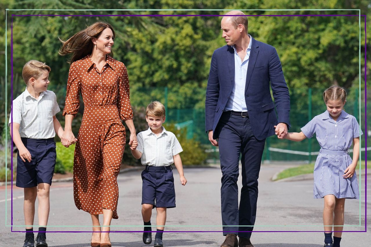 Kate Middleton&#039;s autumnal plans - Prince George, Princess Charlotte and Prince Louis, accompanied by The Prince and Princess of Wales - all smiling as they arrive at Lambrook School, near Ascot on September 7, 2022 in Bracknell, England. 