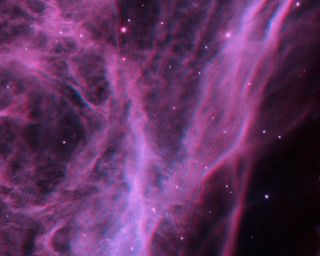 To see the Veil Nebula in 3D, use red-blue glasses.