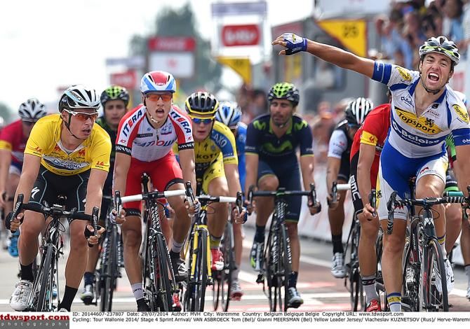 Tom Van Asbroeck (Topsport Vlaanderen) realizes he's won the stage