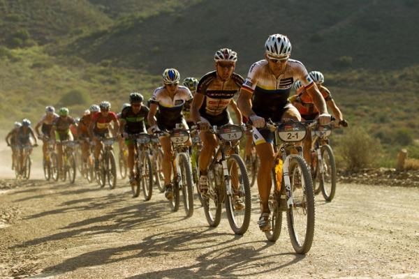 Stage winner Karl Platt leads the bunch