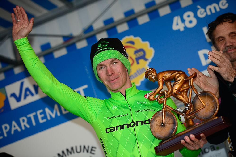Tom-Jelte Slagter on the stage 1 podium at Haut Var
