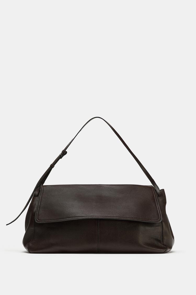 Zara, LEATHER SHOULDER BAG WITH FLAP