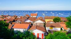 L'herbe village in top view in arcachon basin bay in southwest France at Cap ferret
