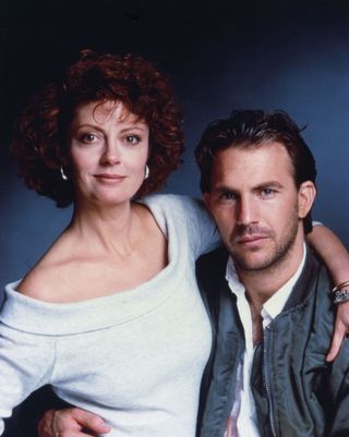 susan sarandon and kevin costner in a promotional shot for bull durham