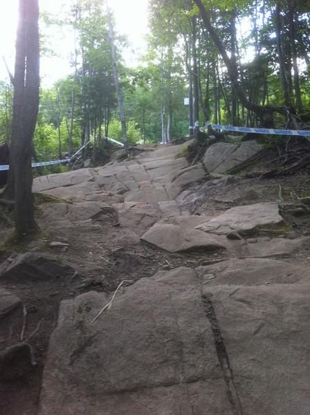 An extended giant rock on the downhill course