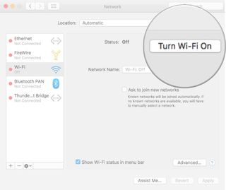 Turning on Wi-Fi on Mac