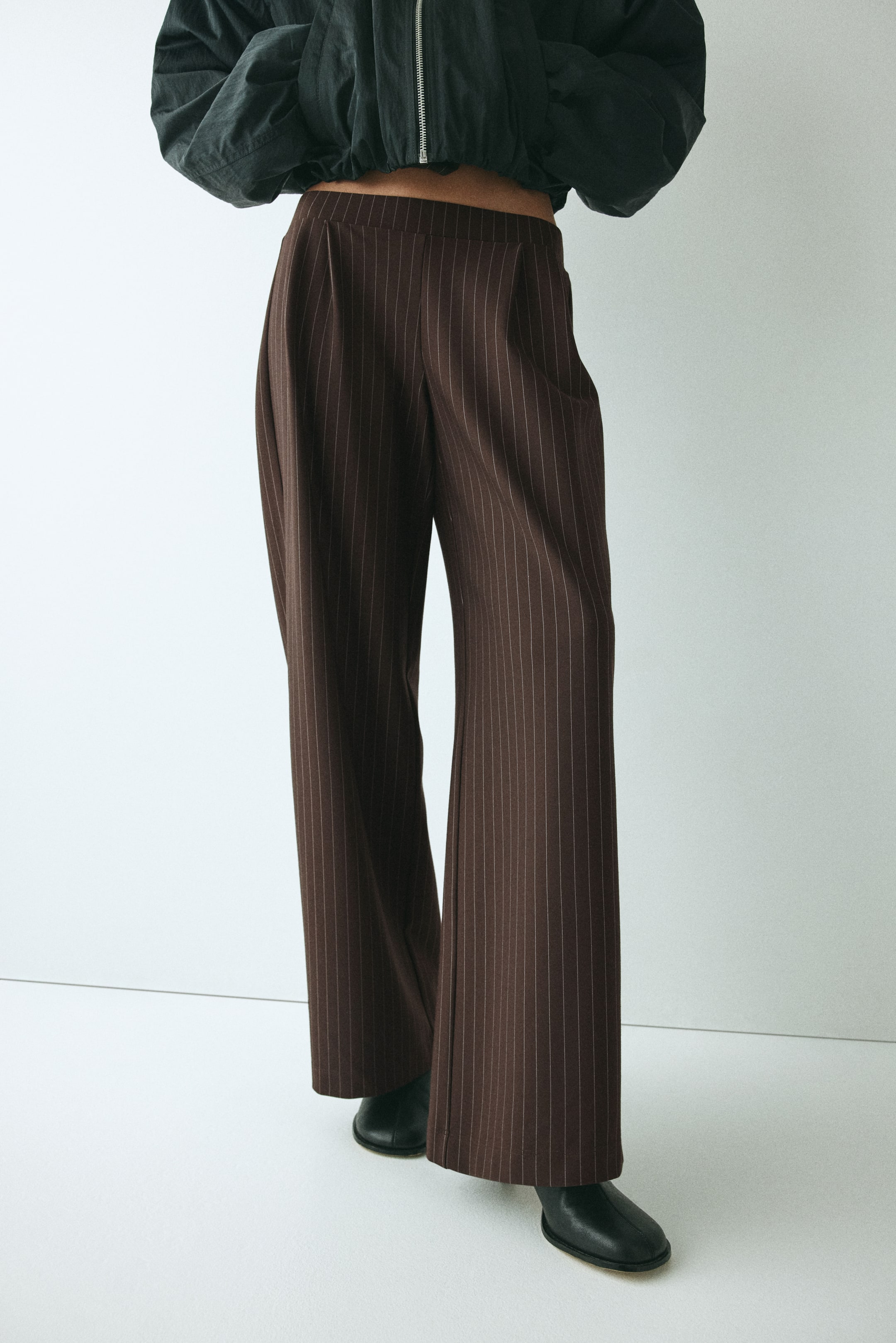 Tailored Jersey Trousers - Dark Brown/pinstriped