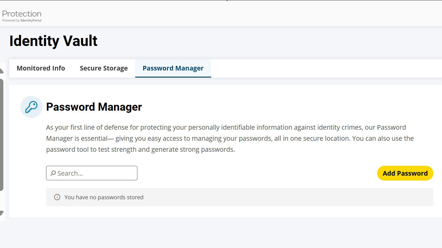 Screenshot of the IdentityForce web interface