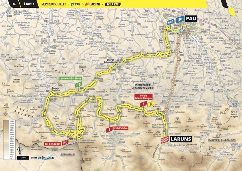 The map of stage 5 of the 2023 Tour de France