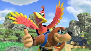 Banjo gives Kazooie the thumbs up in a screenshot from Super Smash Bros. Ultimate.