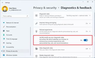 Diagnostic data disable ads on Windows 11